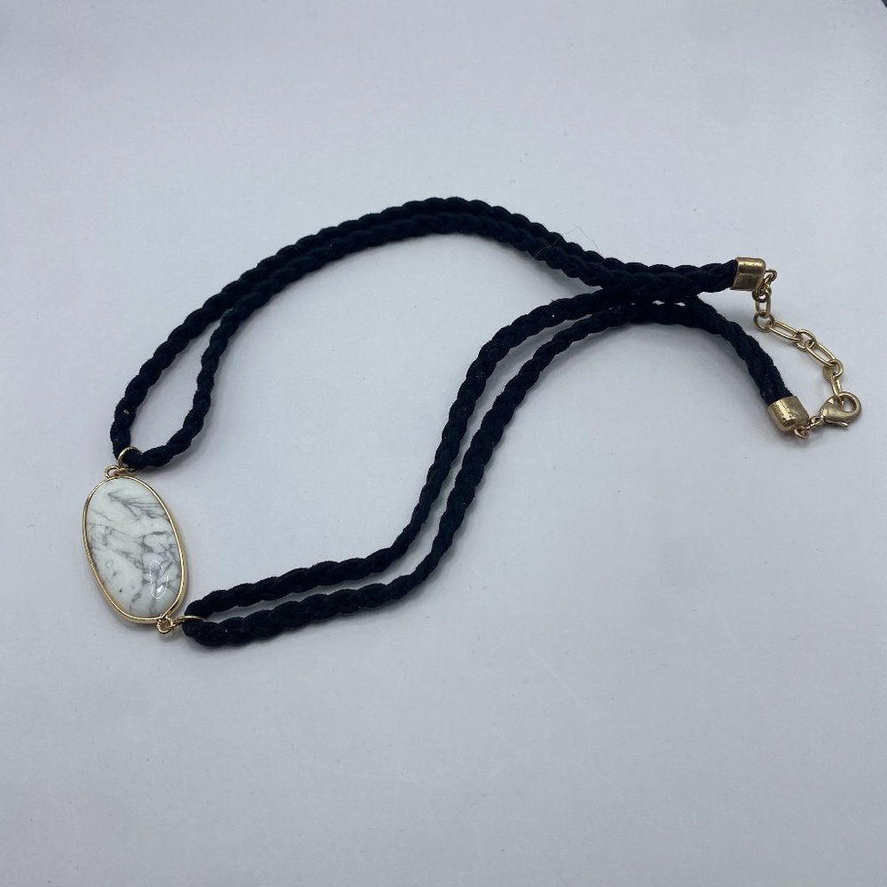 Black Braided Leather Marble Stone Bracelet